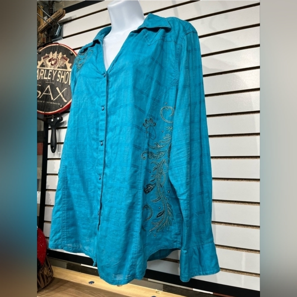 Wrangler Turquoise Embroidered Button Down Shirt XXL - Picture 13 of 16